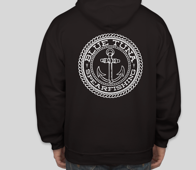 BTS Hoodie with Anchor Design -Back view-  Blue Tuna Spearfishing Co