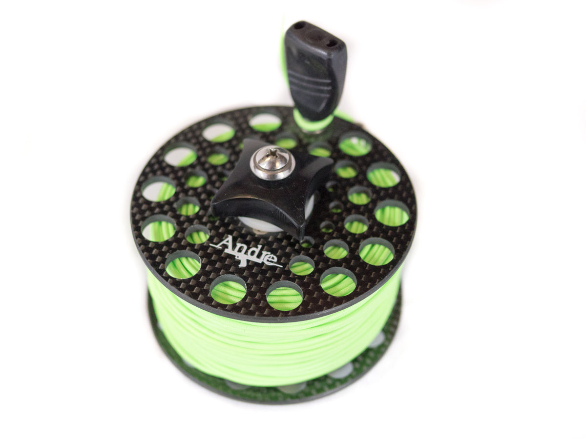 Lime green dyneema on carbon Andre reel