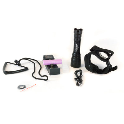 Flame 1050 Dive Torch Kit - comes with Lanyard, Rechargeable Battery, Recharger, spare o-rings, and hand mount