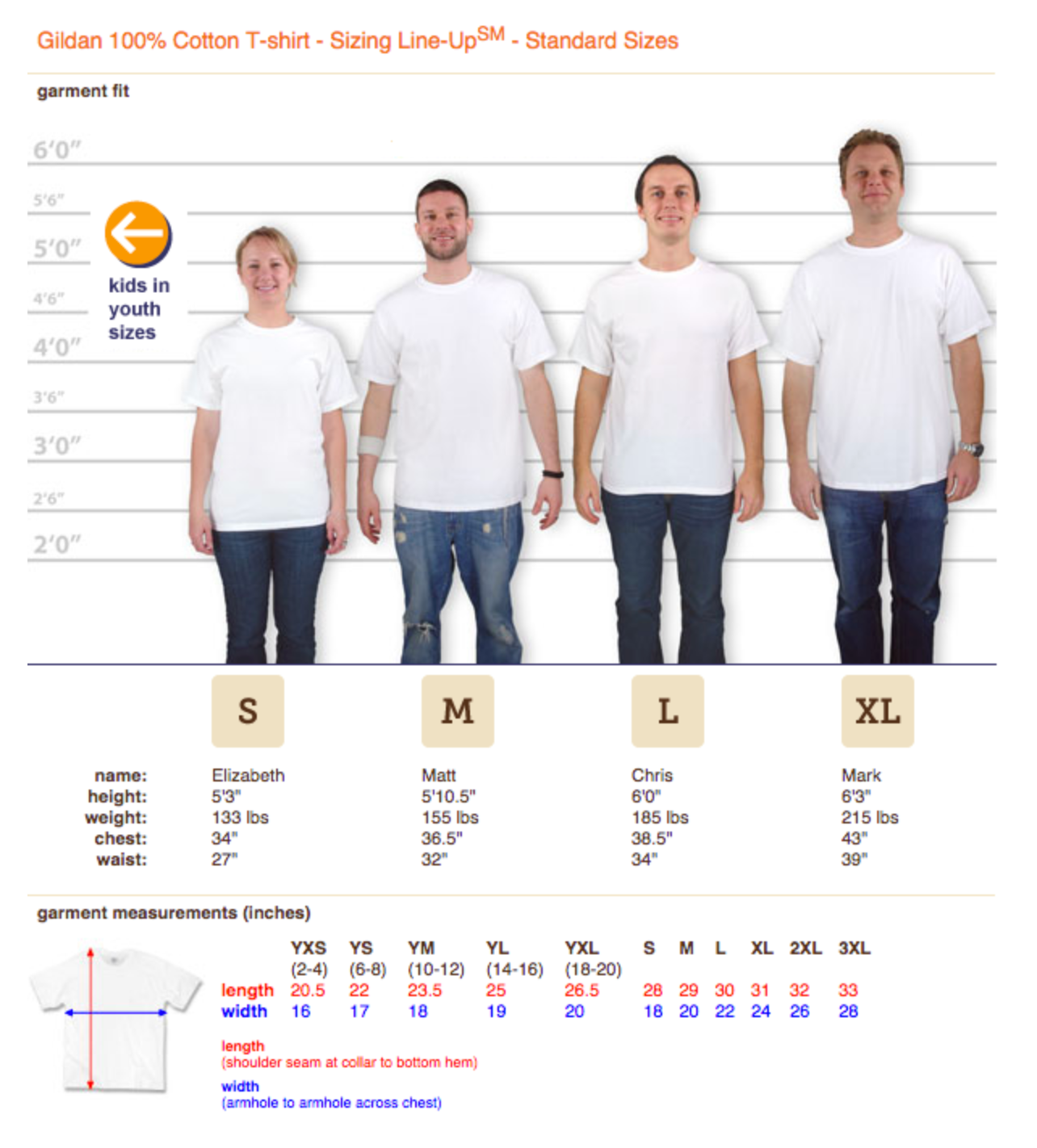 Anchor Tee Size chart