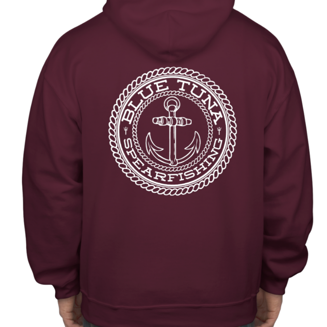 BTS Maroon Hoodie with Anchor Design – Blue Tuna Spearfishing Co