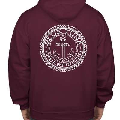 BTS Maroon Hoodie with Anchor Design - Blue Tuna Spearfishing Co
